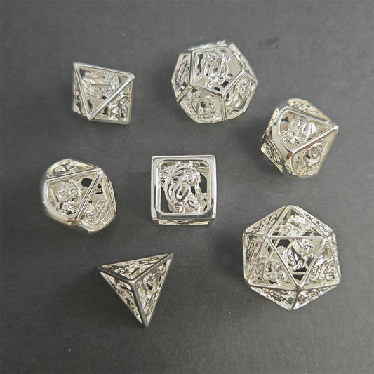 Hollow Metal Dragon Dice Set - 24K Platinum Plated