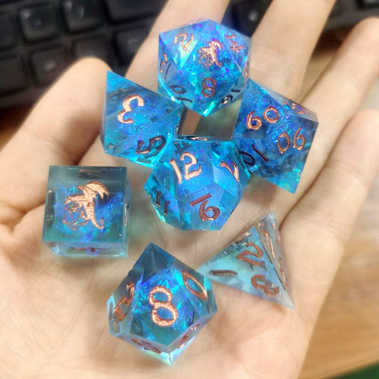 Captured Magic Handmade Sharp Edge Resin Dice-Blue