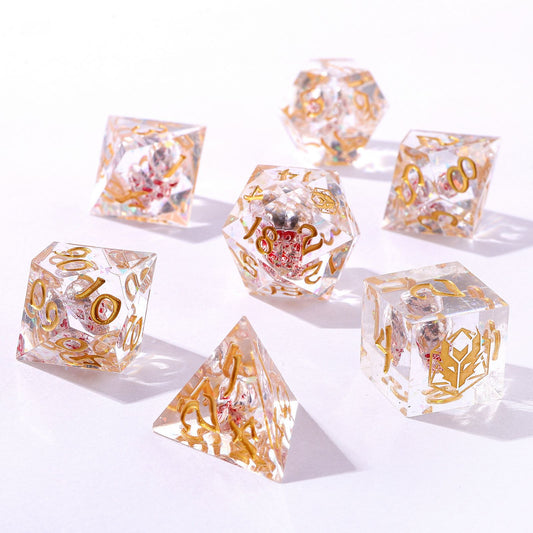 Sharp Edged Dice Set with Metal Red Skulls Inclusion