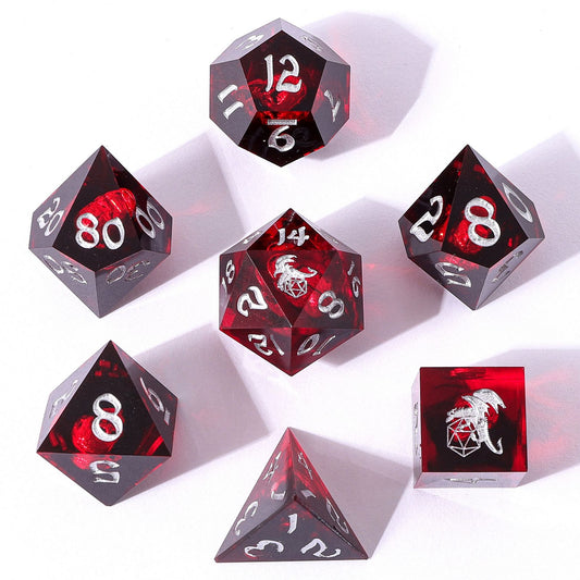 Blood Smoke Sharp Edged Dice Set with Metal Skulls Inclusion