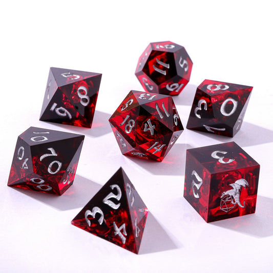 Blood Smoke Sharp Edged Dice Set with Metal Skulls Inclusion