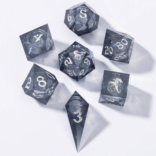 Sharp Edge Liquid Core RPG Dice Set - Magic Black