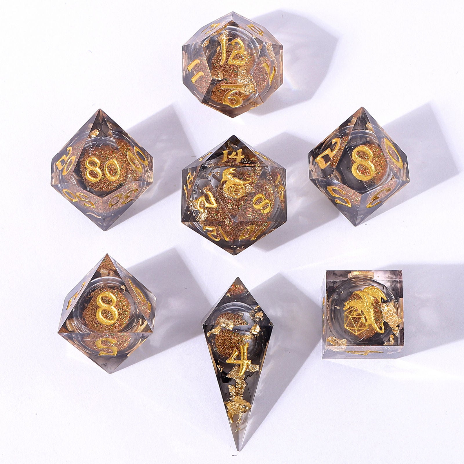 Sharp Edge Liquid Core RPG Dice Set -Oil Money – HYMGHO Dice