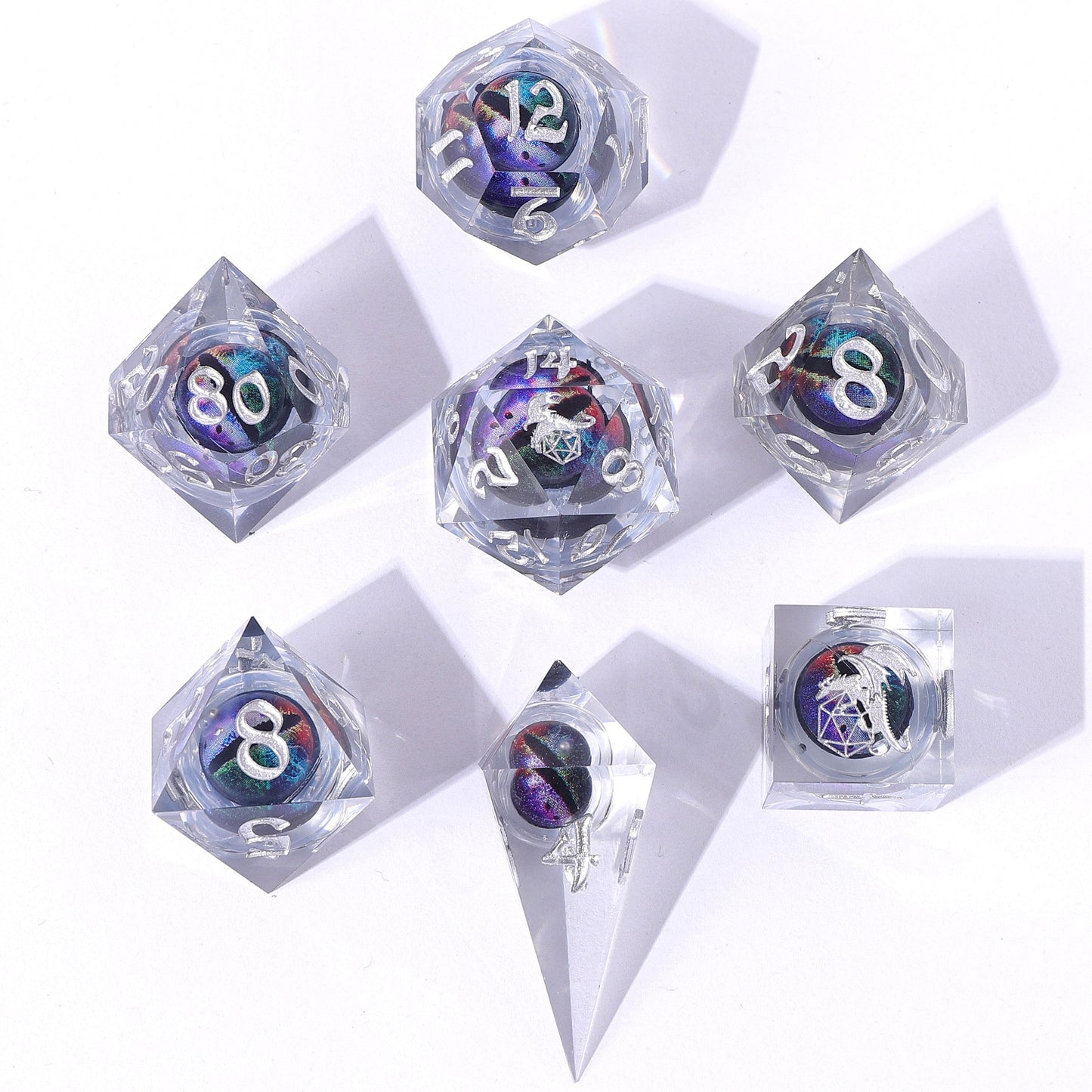 "Always Watching" Dragon's Eye Sharp Edge Resin Dice Set-Chromatic