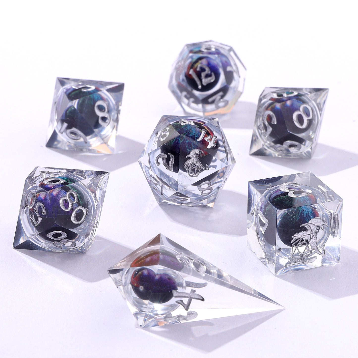 "Always Watching" Dragon's Eye Sharp Edge Resin Dice Set-Chromatic