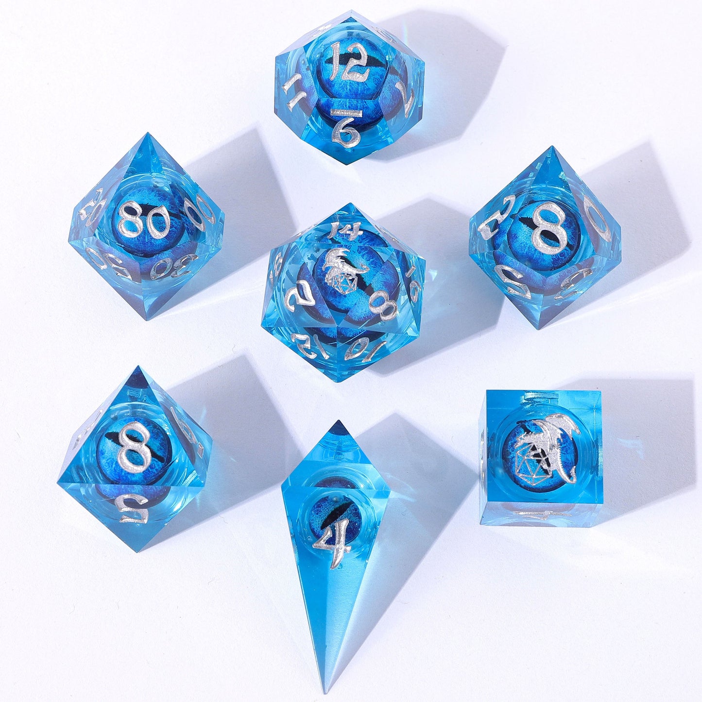 "Always Watching" Dragon's Eye Sharp Edge Resin Dice Set-Blue