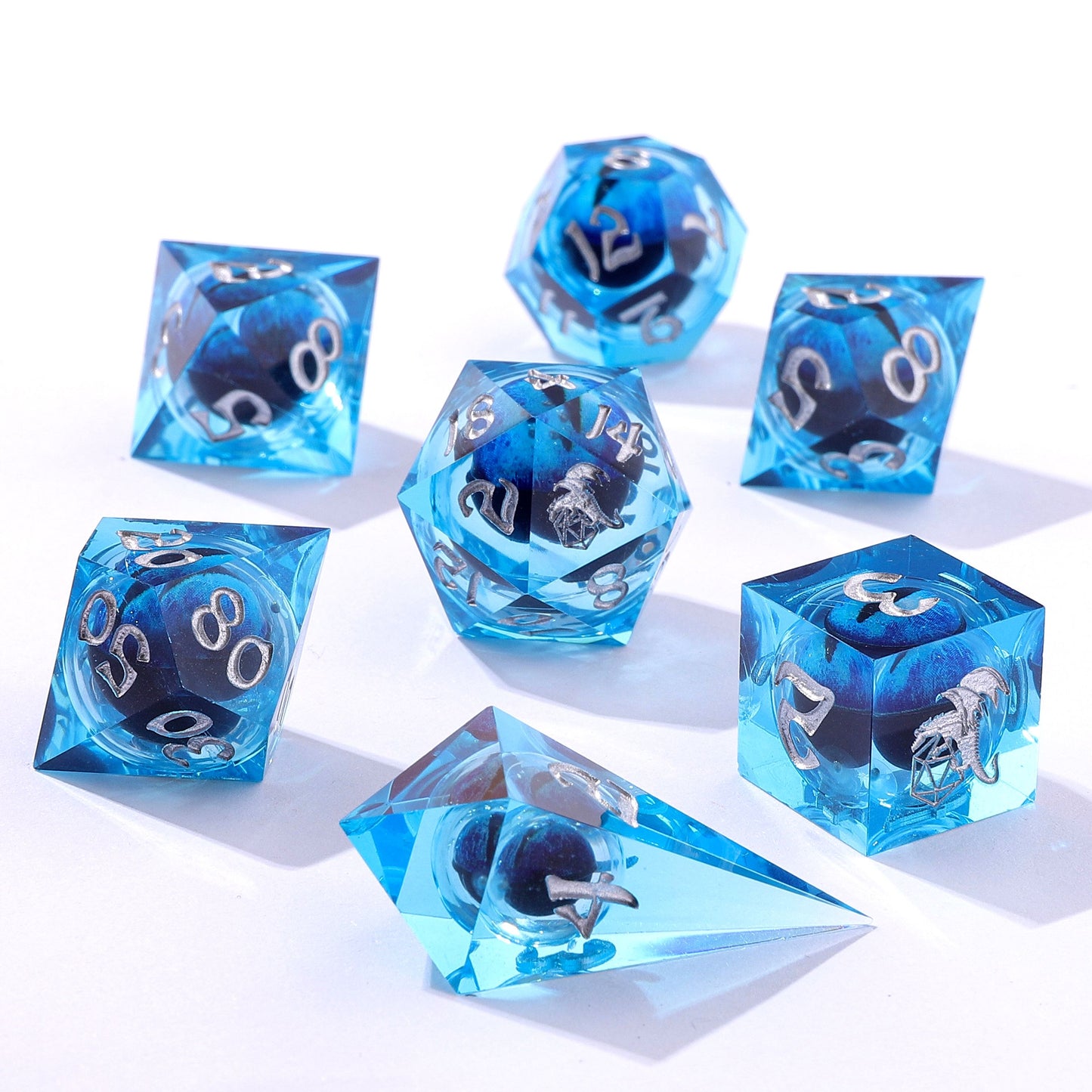 "Always Watching" Dragon's Eye Sharp Edge Resin Dice Set-Blue