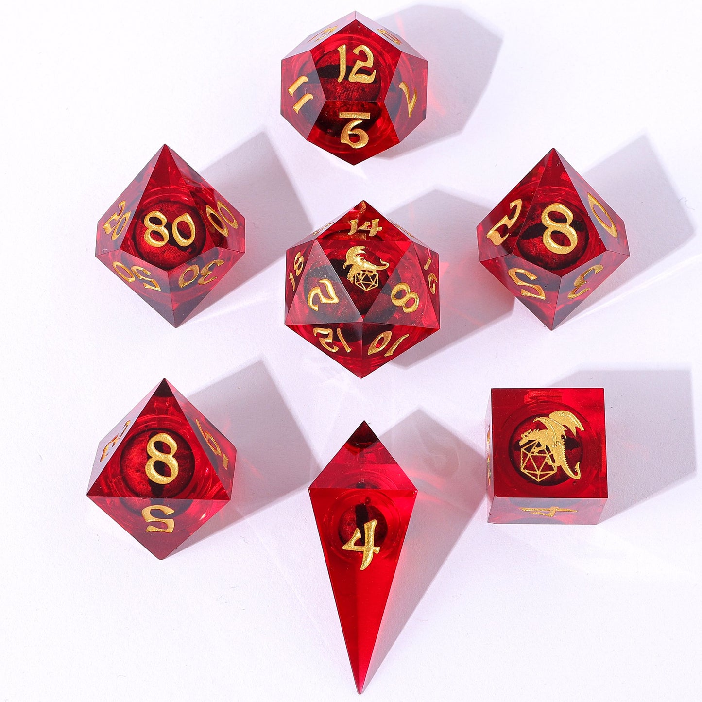 "Always Watching" Dragon's Eye Sharp Edge Resin Dice Set-Red