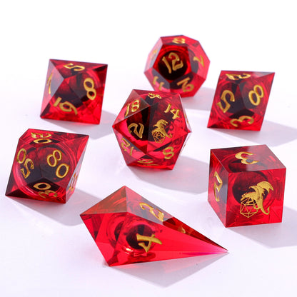 "Always Watching" Dragon's Eye Sharp Edge Resin Dice Set-Red
