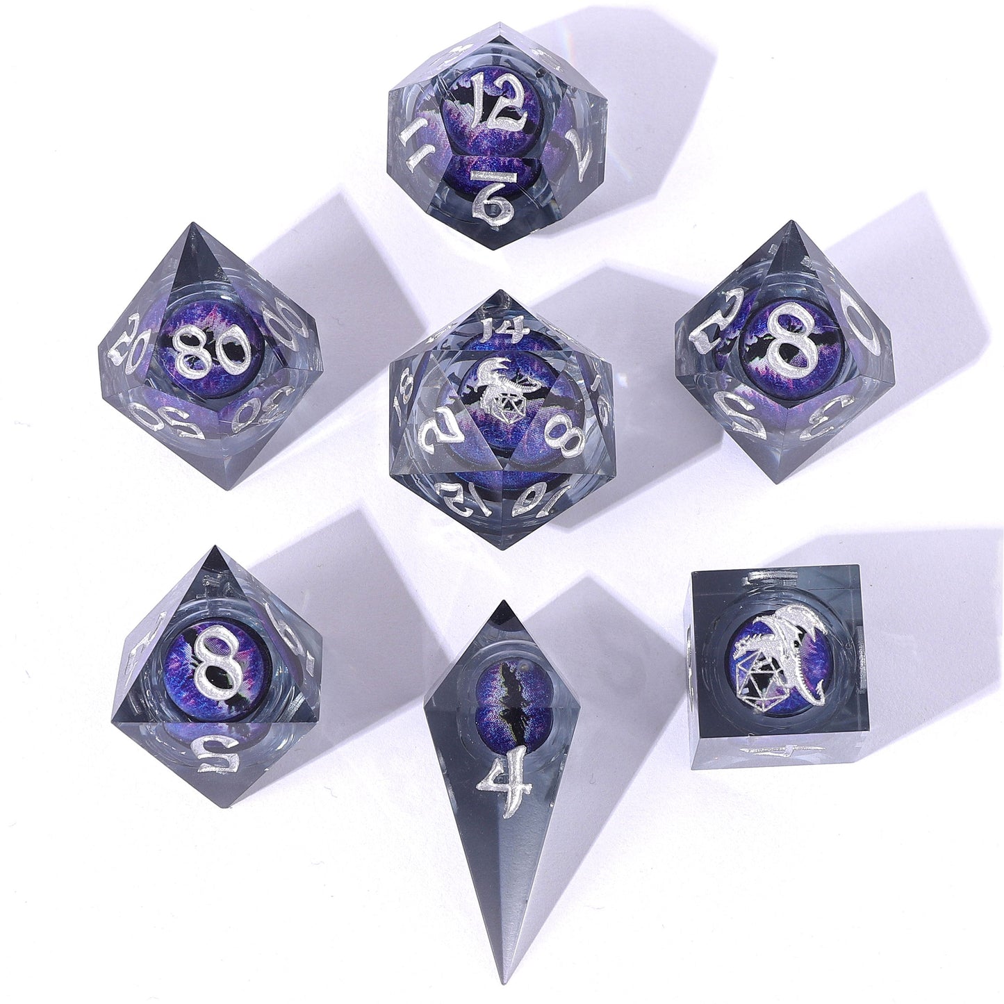 "Always Watching" Dragon's Eye Sharp Edge Resin Dice Set-Smoky Grey