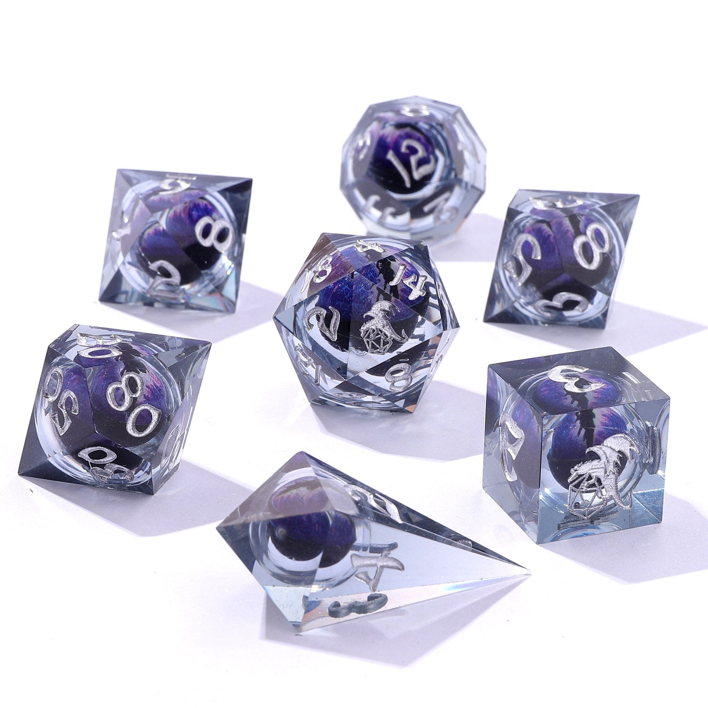 "Always Watching" Dragon's Eye Sharp Edge Resin Dice Set-Smoky Grey