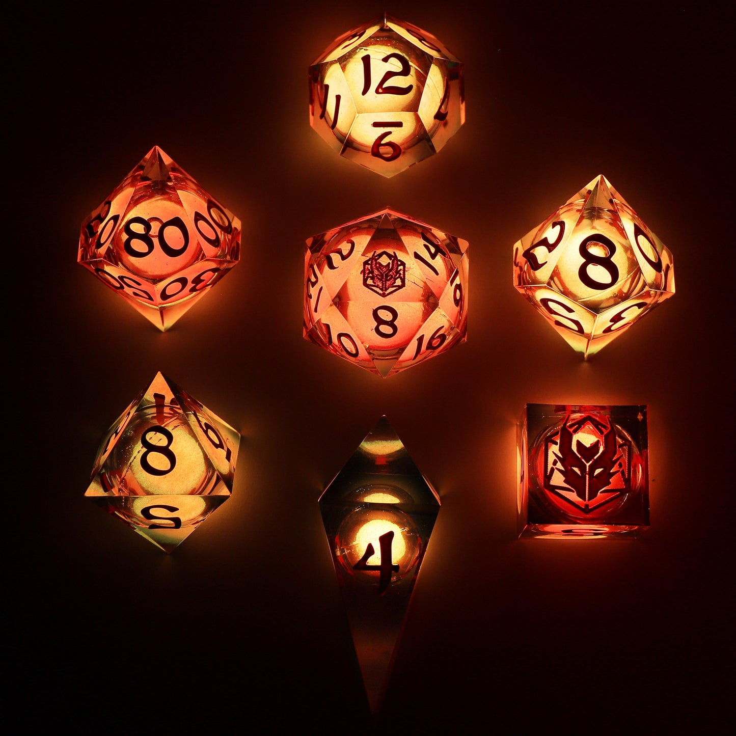 Sharp Edge Liquid Core RPG Dice Set Glow In The Dark -Red