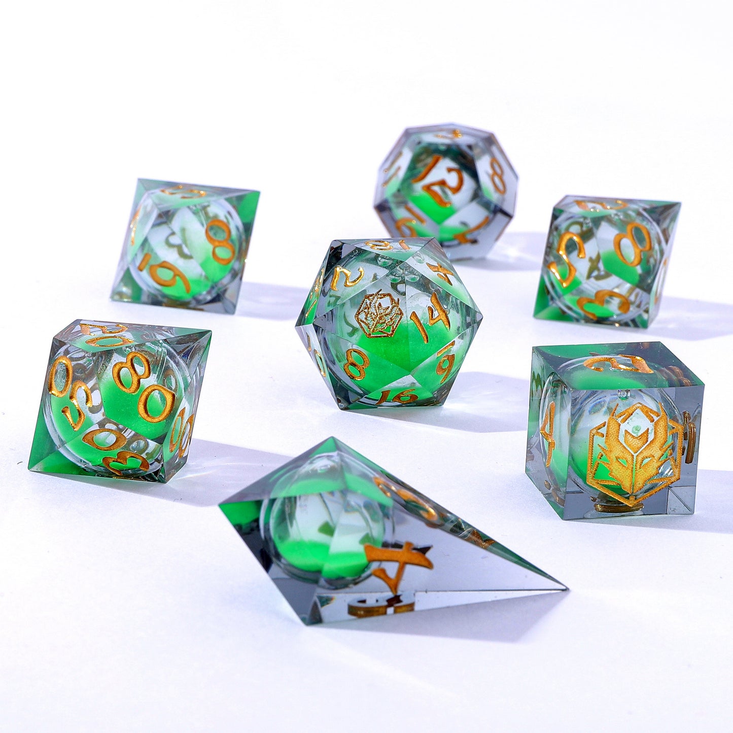 Sharp Edge Liquid Core RPG Dice Set Glow In The Dark-Green