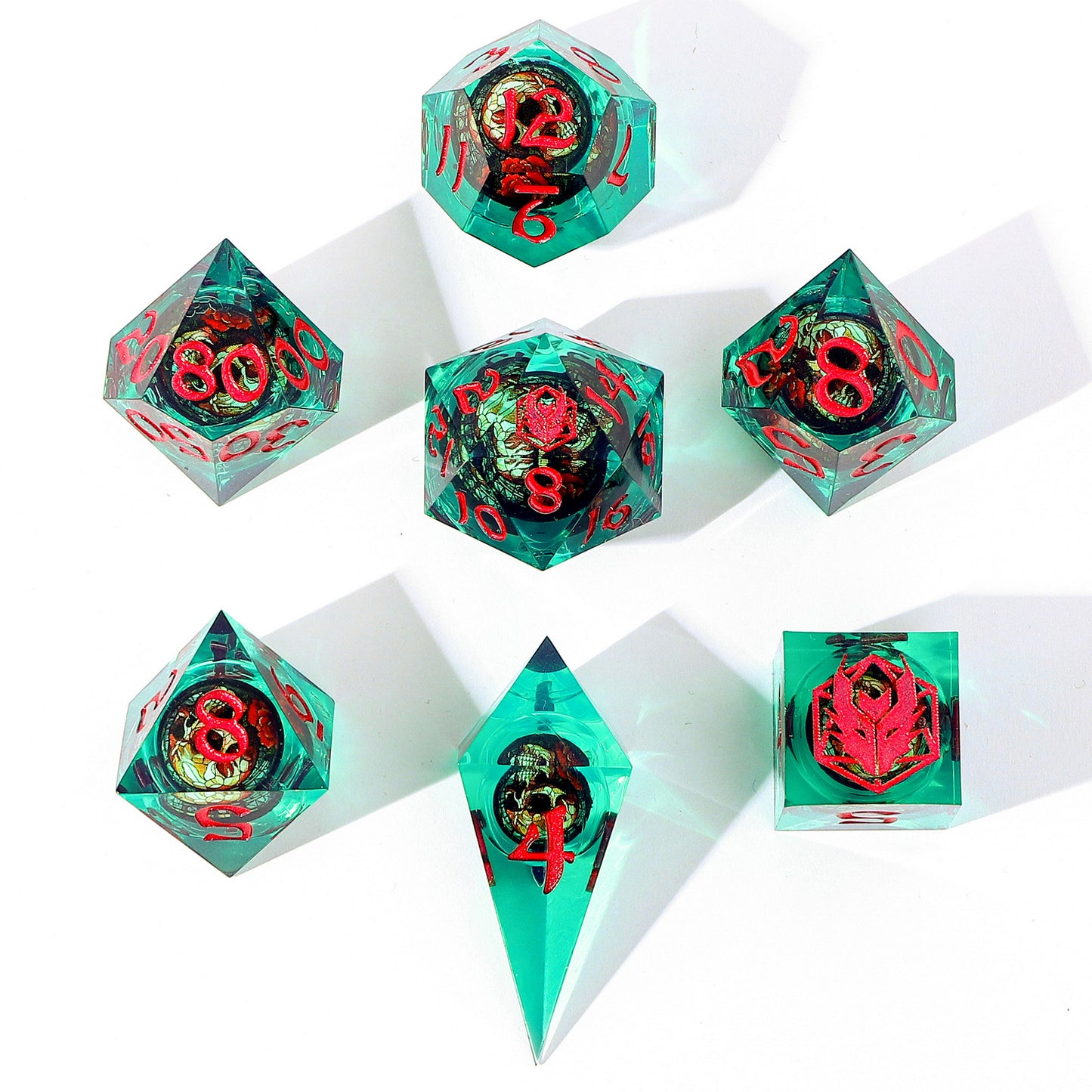 "Always Watching" Wraithbound Sharp Edge Resin Dice Set-Green