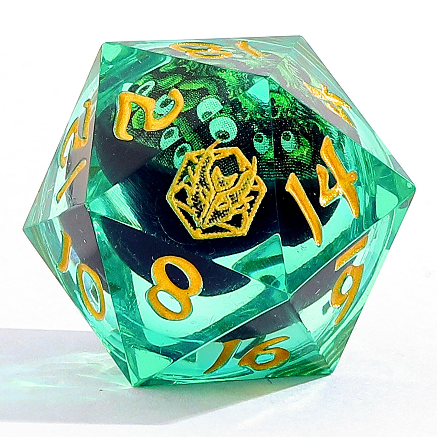 "Always Watching" Sphere Of Many Eyes Sharp Edge Resin Dice Set-Green