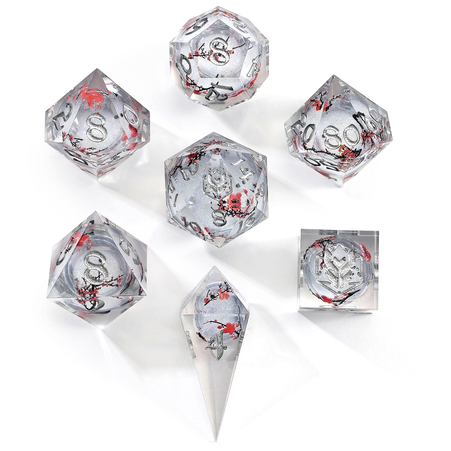 Sharp Edge Liquid Core RPG Dice Set - Plum Blossom