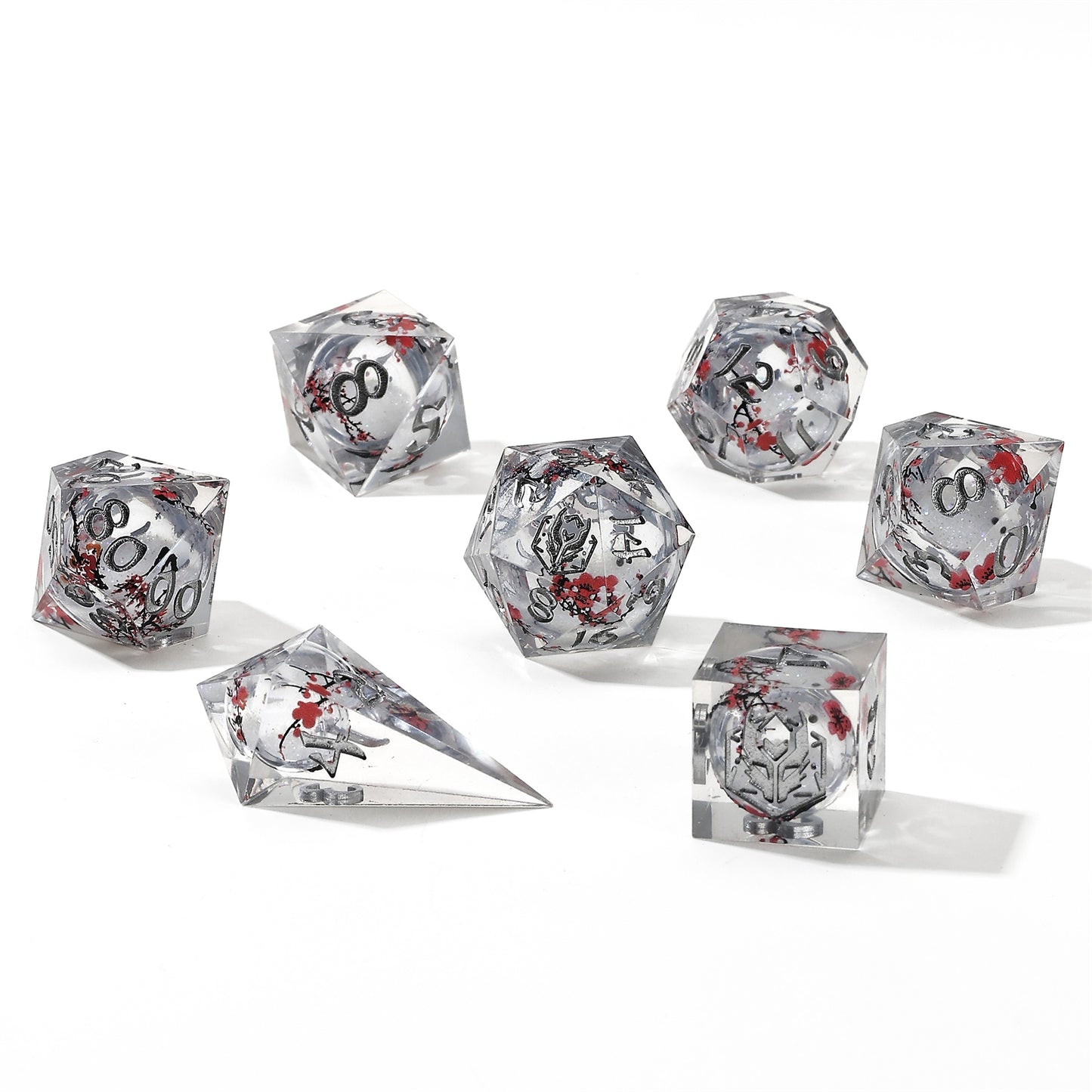 Sharp Edge Liquid Core RPG Dice Set - Plum Blossom