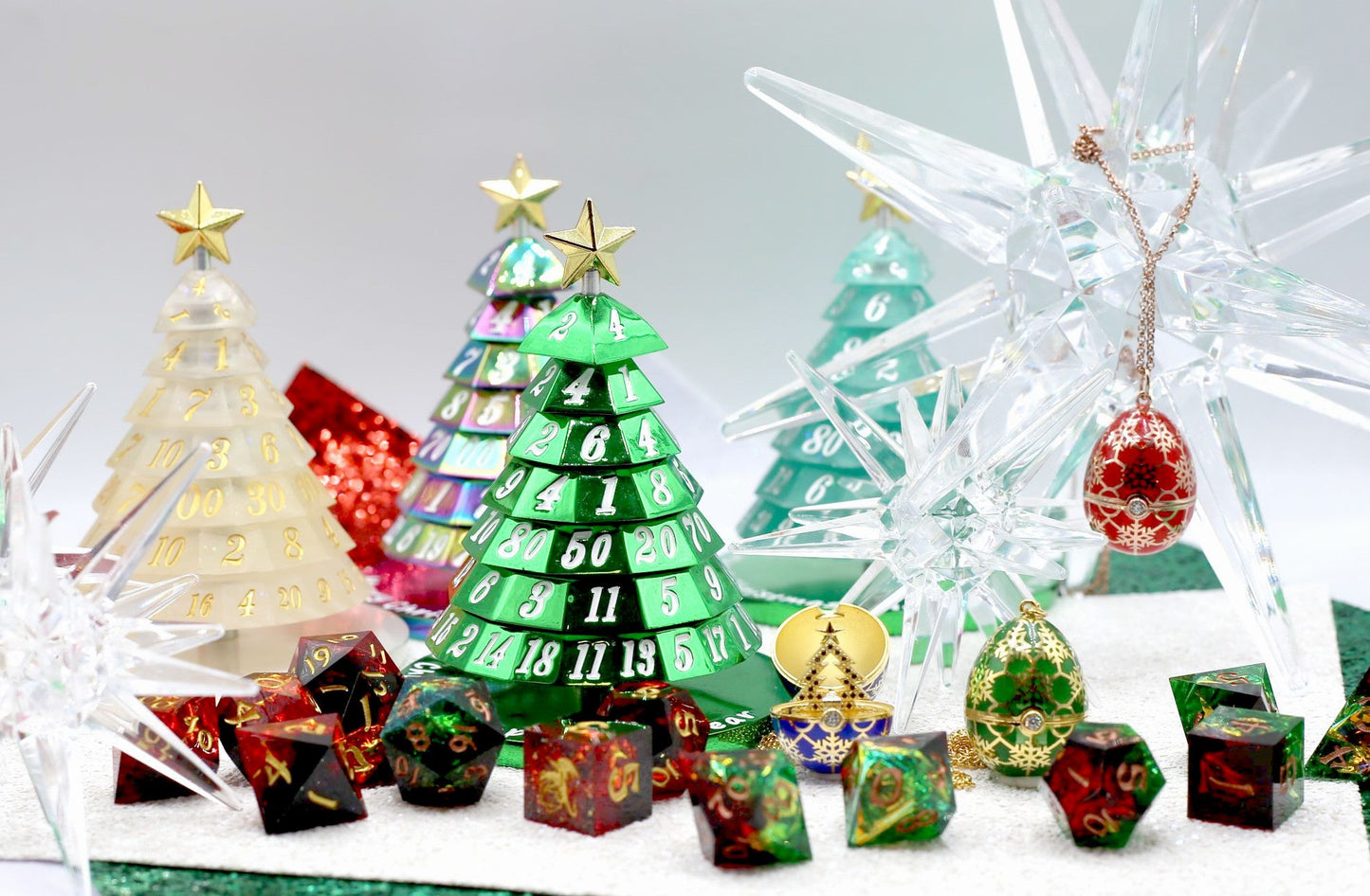 Metal Christmas Tree 7 Dice Set-Christmas Green