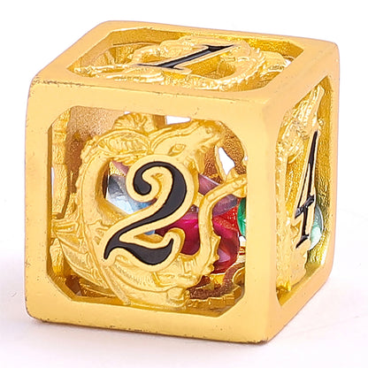 Matt Gold Hollow Dragon Dice Set Filled with Gems