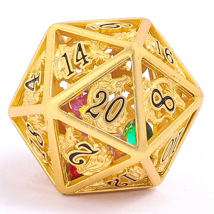 Matt Gold Hollow Dragon Dice Set Filled with Gems