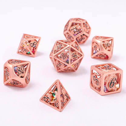 Rose Gold Hollow Dragon Dice Set Filled with Gems
