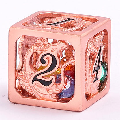 Rose Gold Hollow Dragon Dice Set Filled with Gems