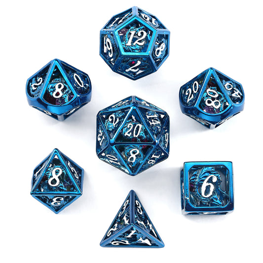 Hollow Dragon Dice Set filled with Gems Blue Dargon