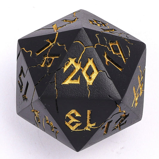 Barbarian 35mm Solid Metal Single D20 Spin Down - Matt Black with Gold