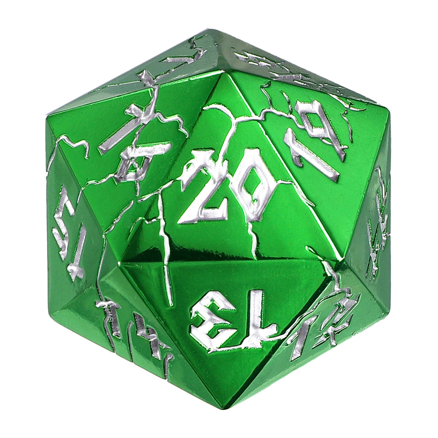 Barbarian 35mm Solid Metal Single D20 Spin Down - Green with Silver