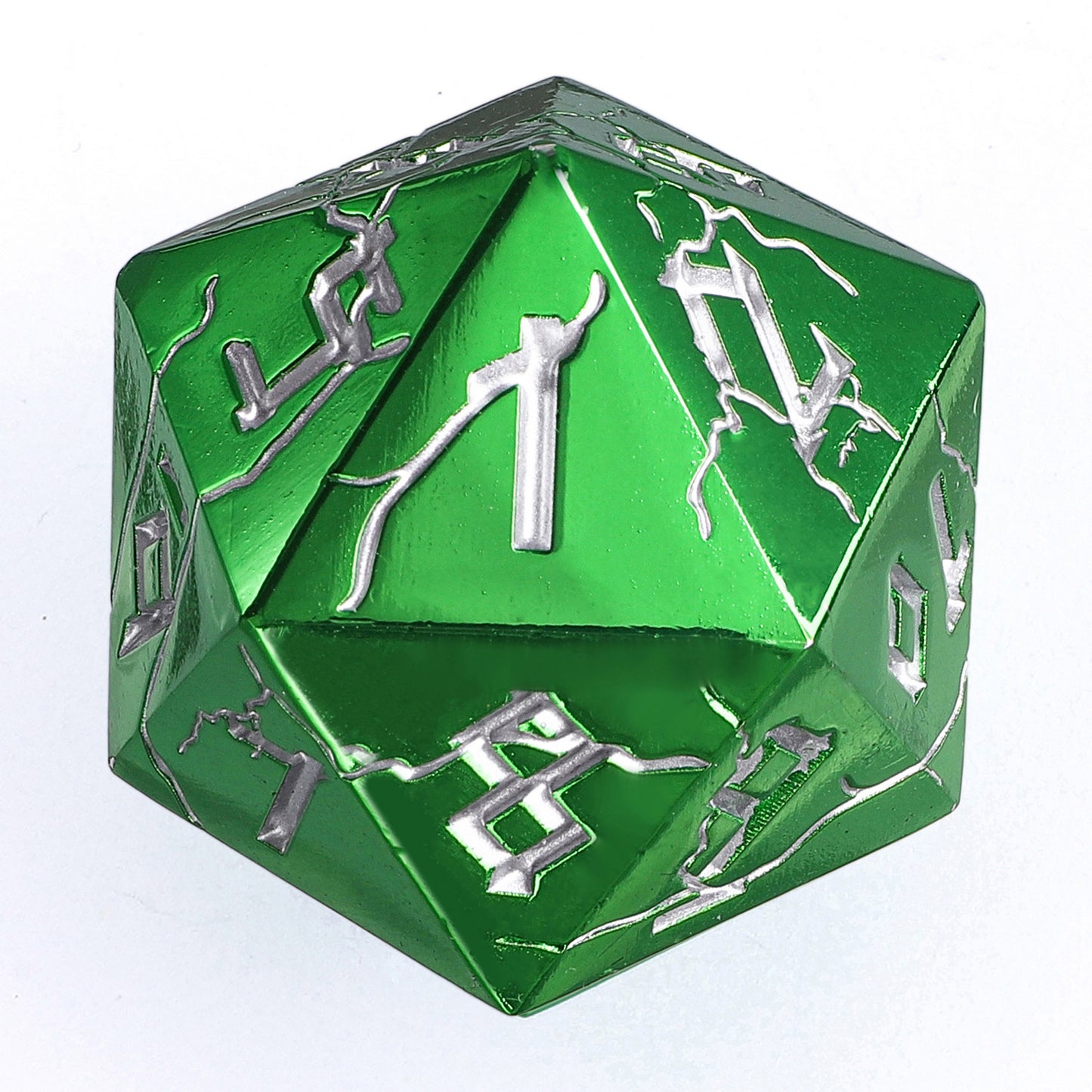 Barbarian 35mm Solid Metal Single D20 Spin Down - Green with Silver