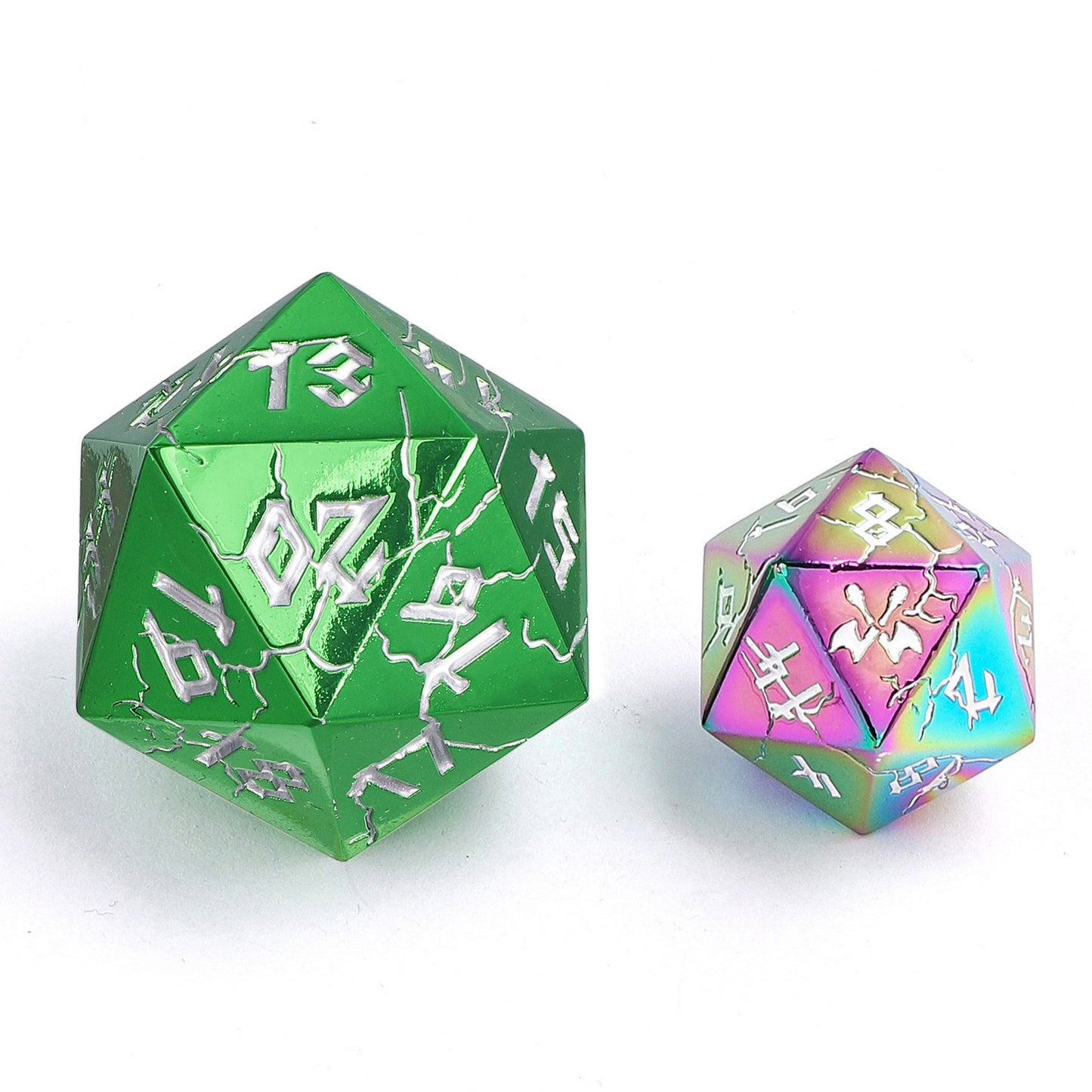 Barbarian 35mm Solid Metal Single D20 Spin Down - Green with Silver