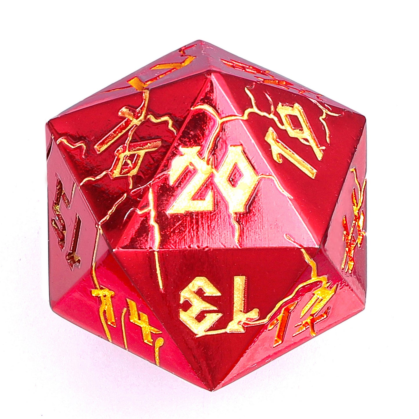 Barbarian 35mm Solid Metal Single D20 Spin Down - Red with Gold