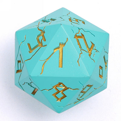 Barbarian 35mm Solid Metal Single D20 Spin Down - Turquoise with Gold