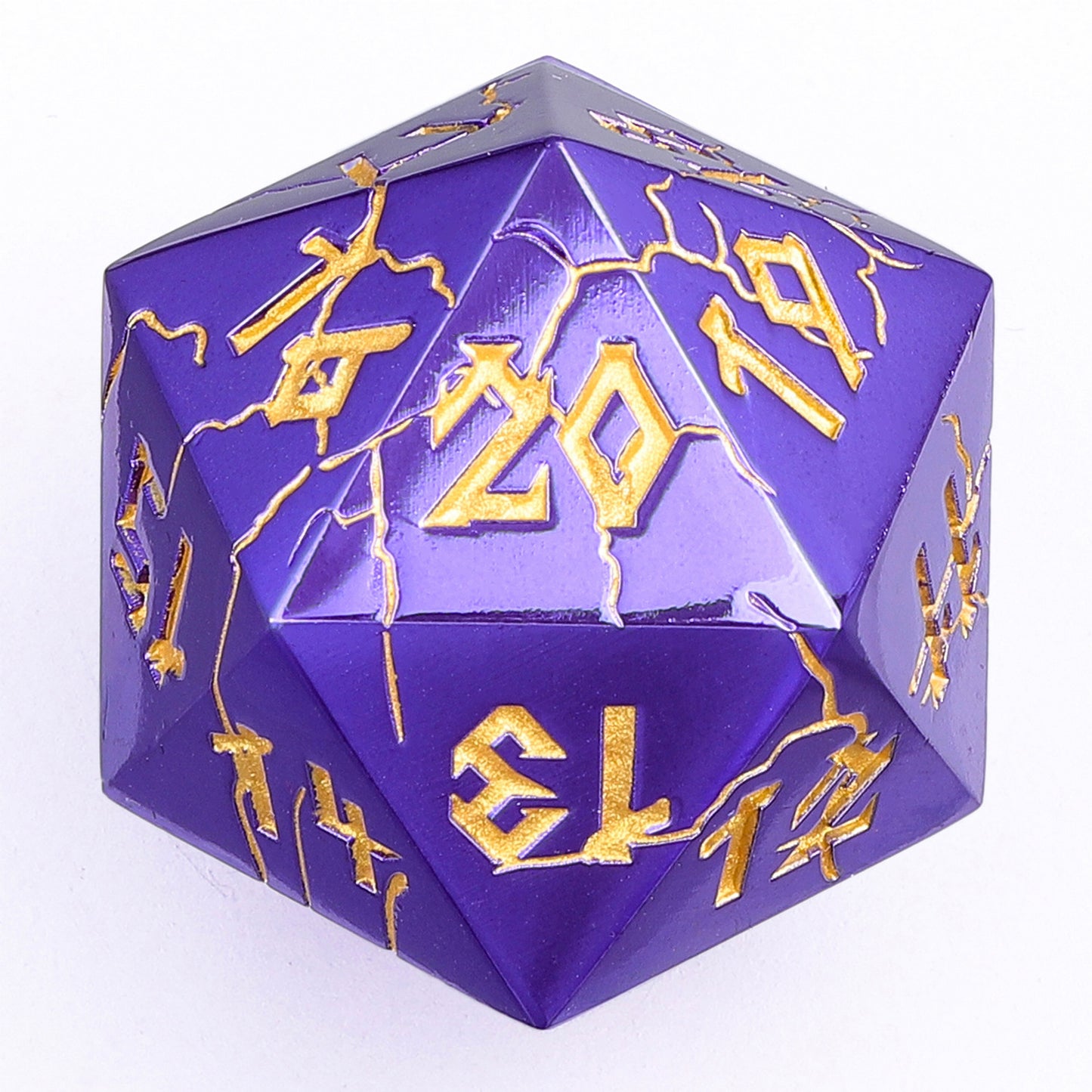 Barbarian 35mm Solid Metal Single D20 Spin Down - Purple and gold