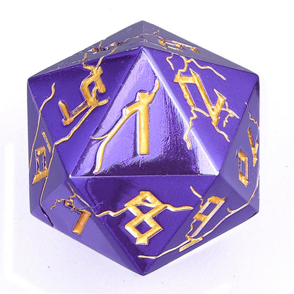 Barbarian 35mm Solid Metal Single D20 Spin Down - Purple and gold