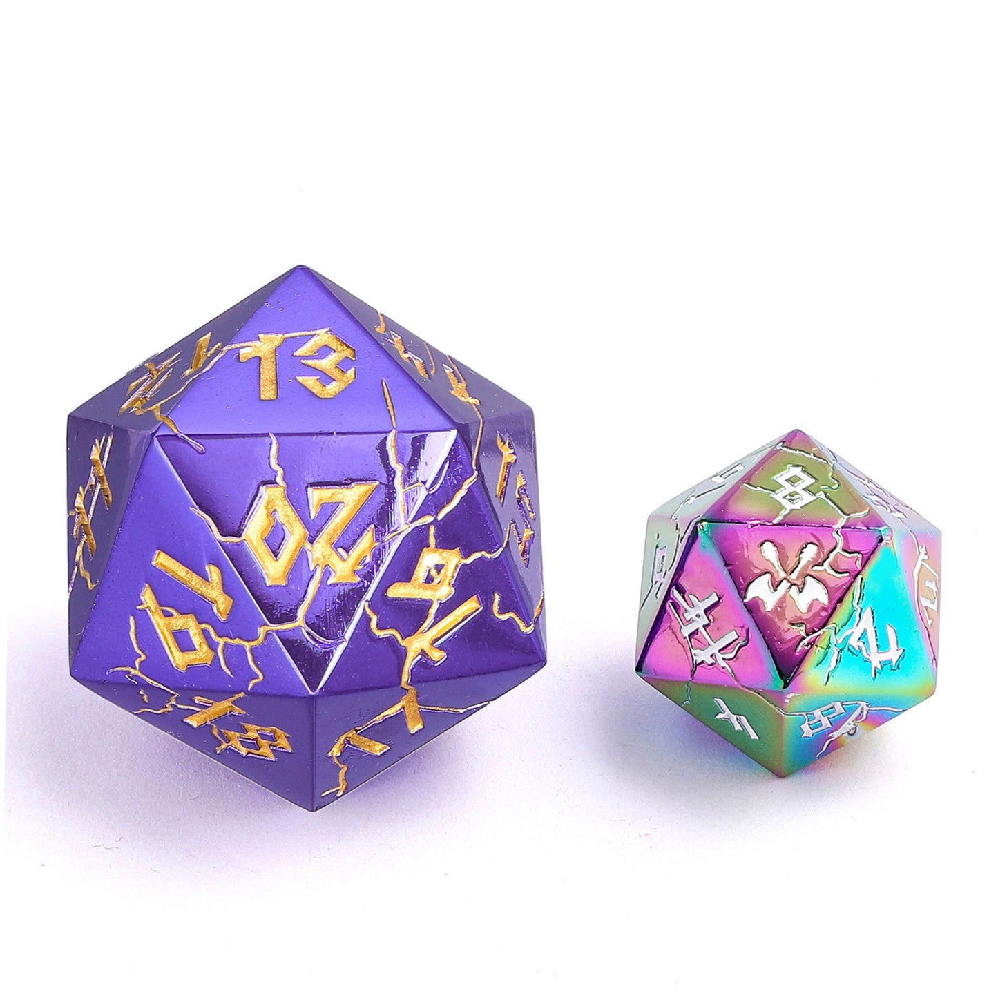 Barbarian 35mm Solid Metal Single D20 Spin Down - Purple and gold