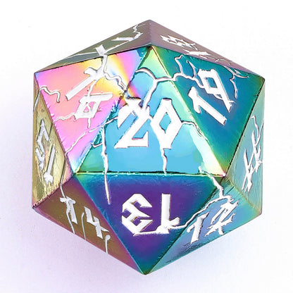 Barbarian 35mm Solid Metal Single D20 Spin Down - Chromatic Rainbow