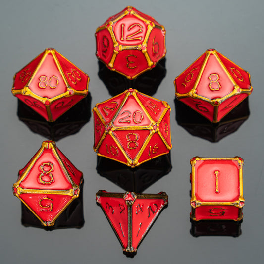 Gold with Red enamel Bone Collector Solid Metal Dice Set