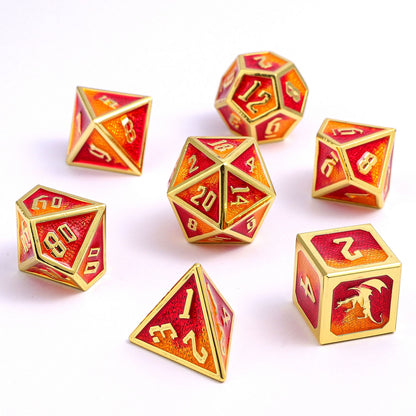 Draconis Gold w/Red&Orange Enamel RPG Dice Set