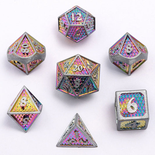 Mini Behemoth Metal RPG Dice Set-Brushed Rainbow