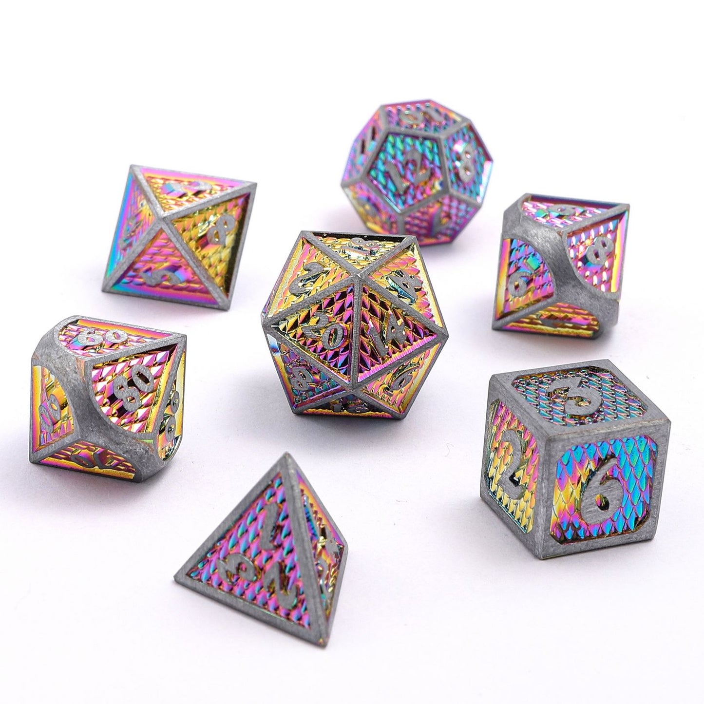 Mini Behemoth Metal RPG Dice Set-Brushed Rainbow