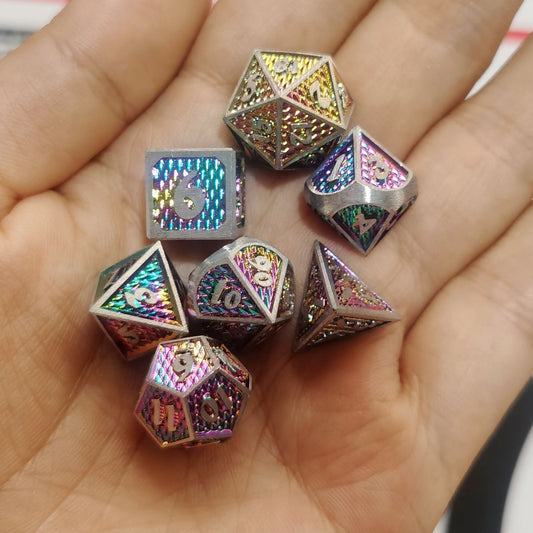 Mini Behemoth Metal RPG Dice Set-Brushed Rainbow