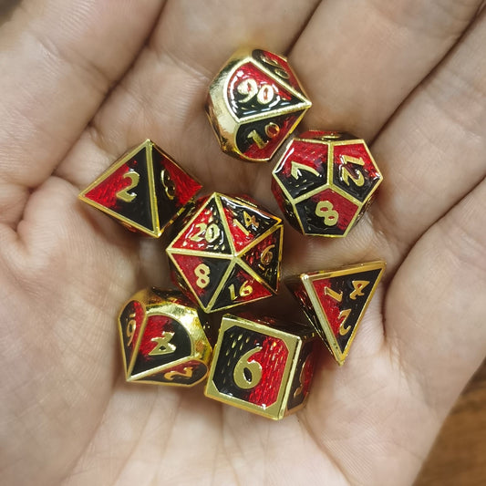 Mini Behemoth Metal RPG Dice Set-Gold w/Ruby&Black