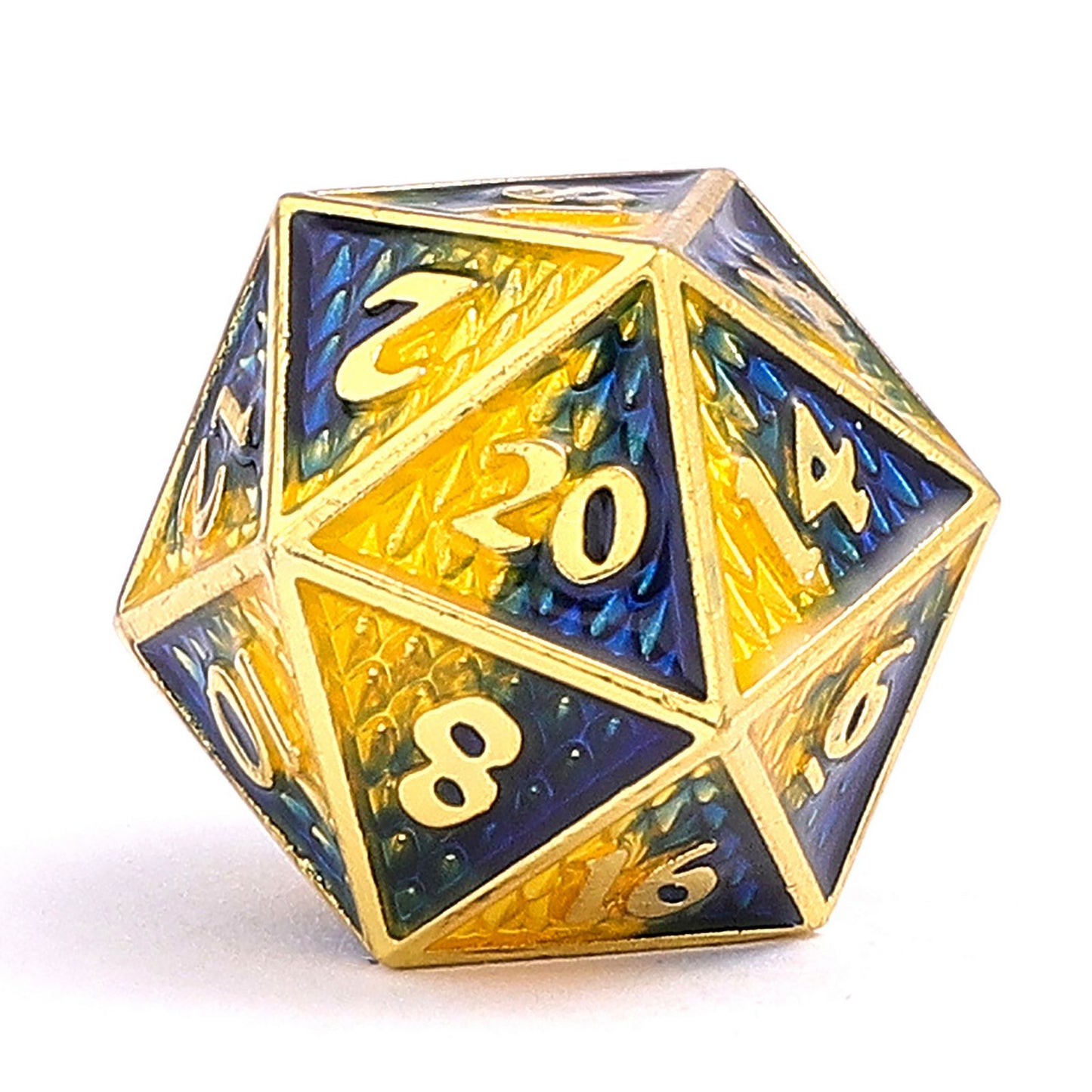 Mini Behemoth Metal RPG Dice Set-Gold w/Yellow&Blue