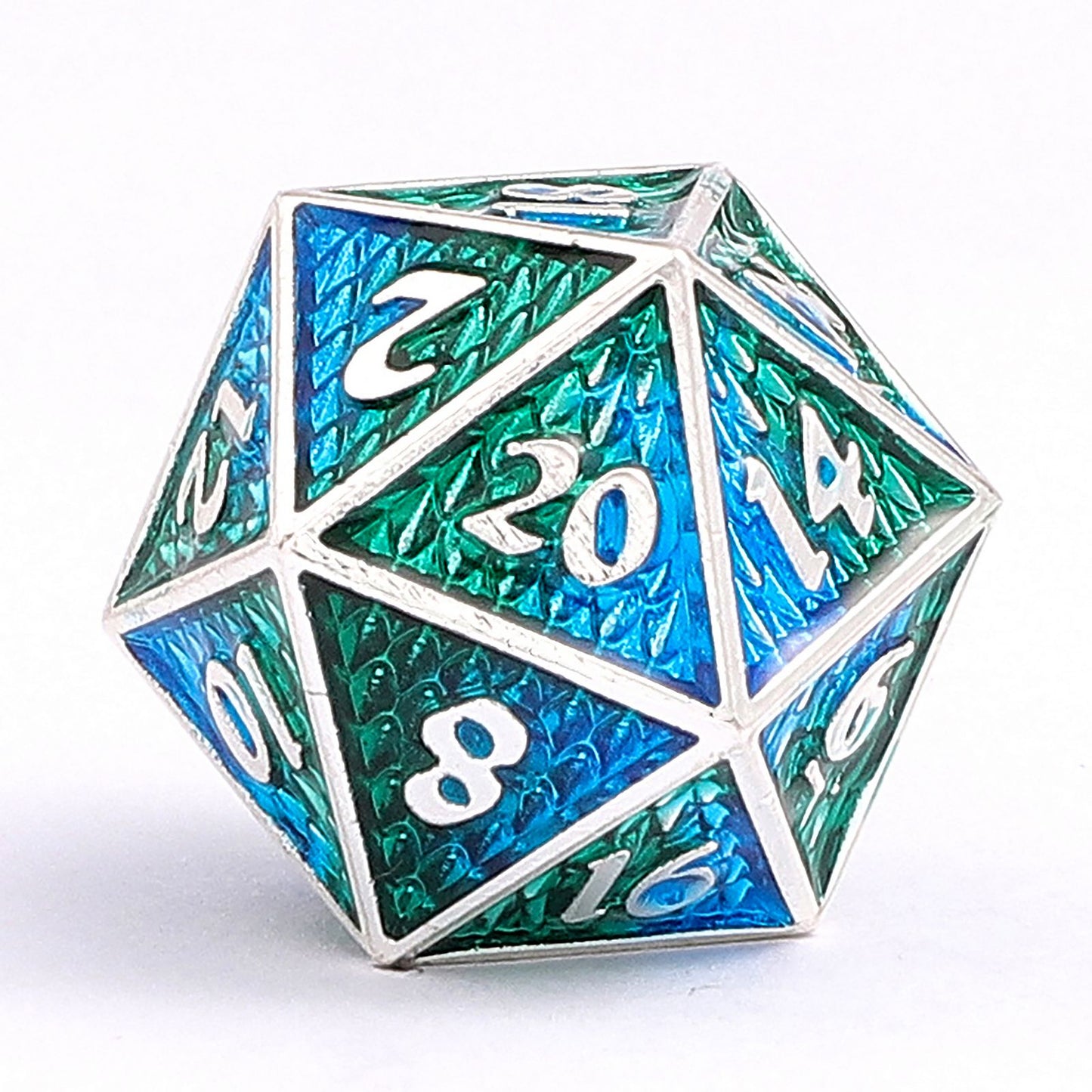 Mini Behemoth Metal RPG Dice Set-Silver w/Blue&Green