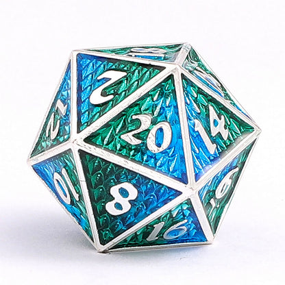Mini Behemoth Metal RPG Dice Set-Silver w/Blue&Green