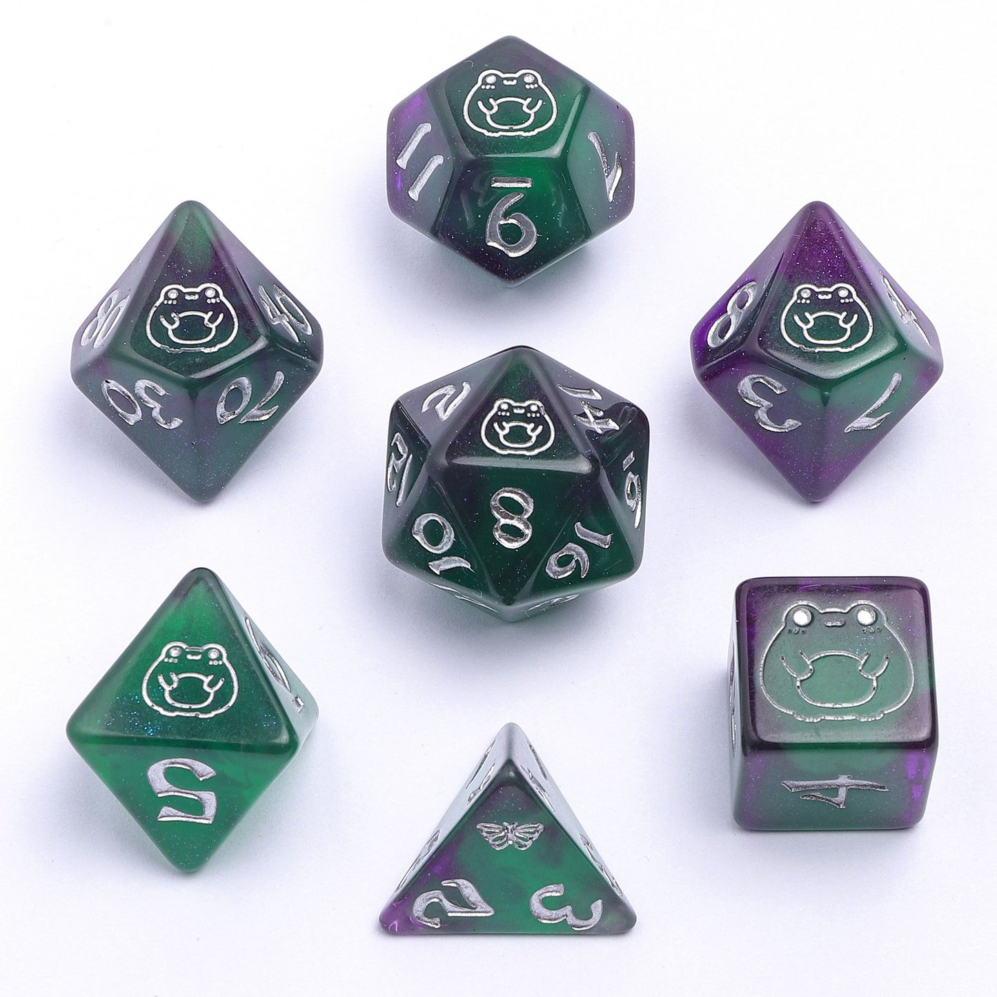 Bog Frog RPG Dice Set Glow in the dark-Silver