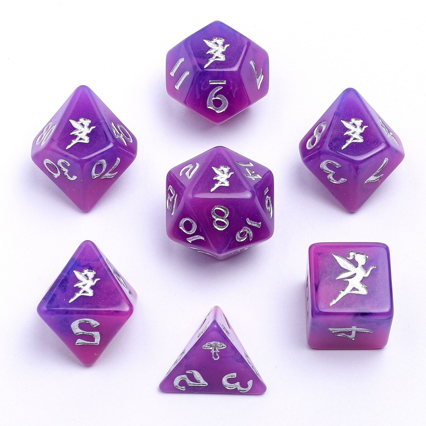 Pixie Dust RPG Dice Set Glow in the dark- Silver