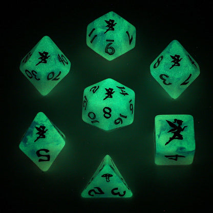 Pixie Dust RPG Dice Set Glow in the dark- Silver
