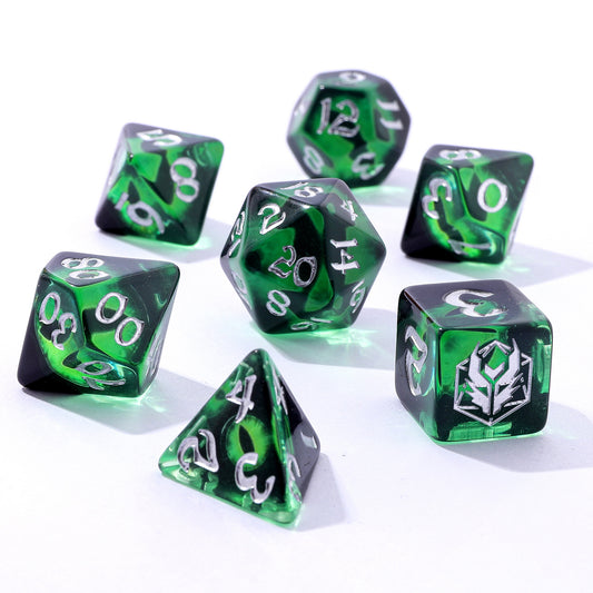 Wyrmforged Rollers Rounded Edge Resin Dragon's Eye Dice Set-Green